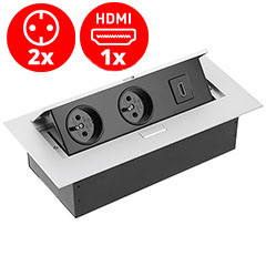 Süllyeszthető rejtett elosztó, négyzet (2-es, 1 HDMI) fekete - alumínium Utolsó darab!