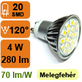 LED lámpa GU10 (SMD5050x20/4Watt/120°) meleg fehér