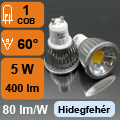 LED lámpa GU10 (COB LED/5W/60°) hideg fehér