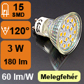 LED lámpa GU10 (SMD5050x15/3W/120°) meleg fehér
