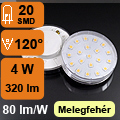 LED lámpa Gx53 (SMD5050x20/4W/120°) meleg fehér