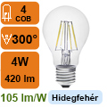 LED lámpa E27 Filament (4W/300°) Körte - hideg fehér KL