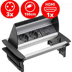 Süllyeszthető rejtett elosztó, négyzet (2-es, 1 HDMI) alumínium