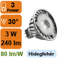 LED lámpa MR16 (PowerLED/3W/30°) hideg fehér -KL