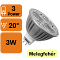 XX-LED lámpa MR16 GU5.3 (3 PowerLED/12V/KL) Melegfehér