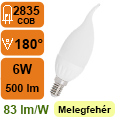 LED lámpa E14 (COB2835/6W/180°) láng, meleg fehér