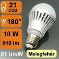 LED lámpa E27 (COB 5630 LED/10Watt/180°) meleg fehér