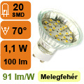 LED lámpa GU10 (SMD2835x20/1.1W/70°) meleg fehér