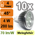 x.LED lámpa MR16 (PowerLED/4W/45°) meleg fehér 10 db!