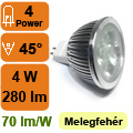 LED lámpa MR16 (PowerLED/4W/45°) meleg fehér 6 hó