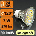 LED lámpa GU10 (SMD5050x24/3Watt/120°) meleg fehér