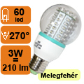 XX-LED lámpa E27 körte (60 LED/BS) 3W melegfehér - Készlet er.