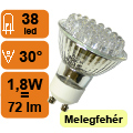 Végkiárusítás: GU10 (38 LED) 1,8W melegfehér