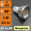 x. LED lámpa GU10 (COB LED/3W/60°) meleg fehér
