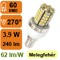 x. LED lámpa E14 (SMD3528x60/3.9W/270°) meleg fehér