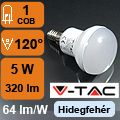 LED lámpa E14 (COB Epistar/5W/120°) hideg fehér VTAC