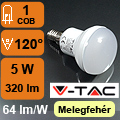 LED lámpa E14 (COB Epistar/5W/120°) meleg fehér VTAC