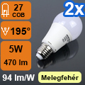 LED lámpa E27 (COB 2835/5W/195°) meleg fehér (2 db)