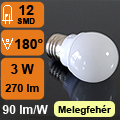 LED lámpa E27 (SMD 5050x12/3W/180°) meleg fehér