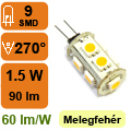 LED lámpa G4 (SMD5050x9/1.5W/270°) meleg fehér