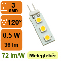LED lámpa G4 (SMD5050x3/0.5W/120°) meleg fehér