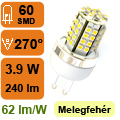 x. LED lámpa G9 (SMD3528x60/3.9W/270°) meleg f. (3hó)