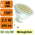 GU10 LED lámpa 2,5 Watt, 48 darab 3528 SMD LED