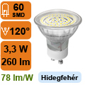 x. LED lámpa GU10 (SMD3528x60/3.3W/120°) hideg fehér -KL