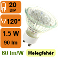LED lámpa GU10 (DIPx20/1.5W/120°) meleg fehér