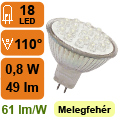 x.LED lámpa MR16 (DIPx18/0.8W/120°) meleg