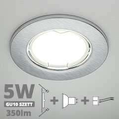 LED szpot szett: mattkróm keret + 5 Wattos, természetes fehér GU10 LED lámpa + GU10 csatlakozó (kettesével rendelhető)