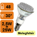 Végkiárusítás: LED lámpa E14 (48 LED/AB) 2,4W meleg