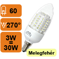 Végkiárusítás: LED lámpa E14 (60 LED/AB) 3W meleg