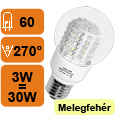 Végkiárusítás: LED lámpa E27 (60 LED/BS) 3W meleg