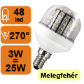 XX-LED lámpa E14 körte (48 LED/KL) 3W melegfehér