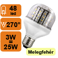 XX-LED lámpa E27 körte (48 LED/KL) 3W melegfehér