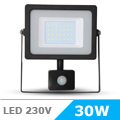Mozgásérzékelős LED reflektor (30W/100°) 6000K Fekete