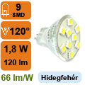 LED lámpa GU4 (SMD5050x9/1.8W/120°) hideg MR11