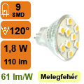 LED lámpa GU4 (SMD5050x9/1.8W/120°) meleg MR11