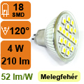 x.LED lámpa MR16 (SMD5050x18/4W/120°) meleg fehér