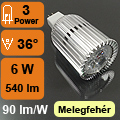 LED lámpa MR16 (PowerLED/3x2W/36°) meleg fehér