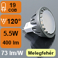 LED lámpa MR16 (COB2835x19/5.5W/120°) meleg fehér