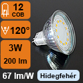 LED lámpa MR16 (COB2835x12/3W/120°) hideg fehér