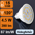 LED lámpa MR16 (COB5630x15/4.5W/120°) hideg fehér