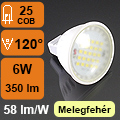 LED lámpa MR16 (COB 2835x25/6W/120°) meleg fehér