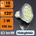 LED lámpa MR16 (SMD5050x15/3W/120°) hideg fehér