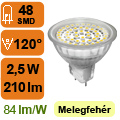 LED lámpa MR16 (SMD3528x48/2.5W/120°) meleg fehér