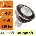 LED lámpa MR16 (PowerLED/5W/40°) meleg fehér -KL