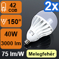 LED lámpa E27 (COB 2835x42/40W/150°) meleg fehér (2 db)