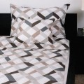 Pamut szatén ágyneműhuzat - Magic Brown geometria, 3 részes szett, cipzáros